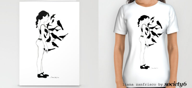 bambina domatrice di volatili stampa digitale su bigliettino auguri e T-shirt