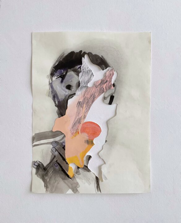 Ritratto ad inchiostro, ritagliagli sull'immagine, collage