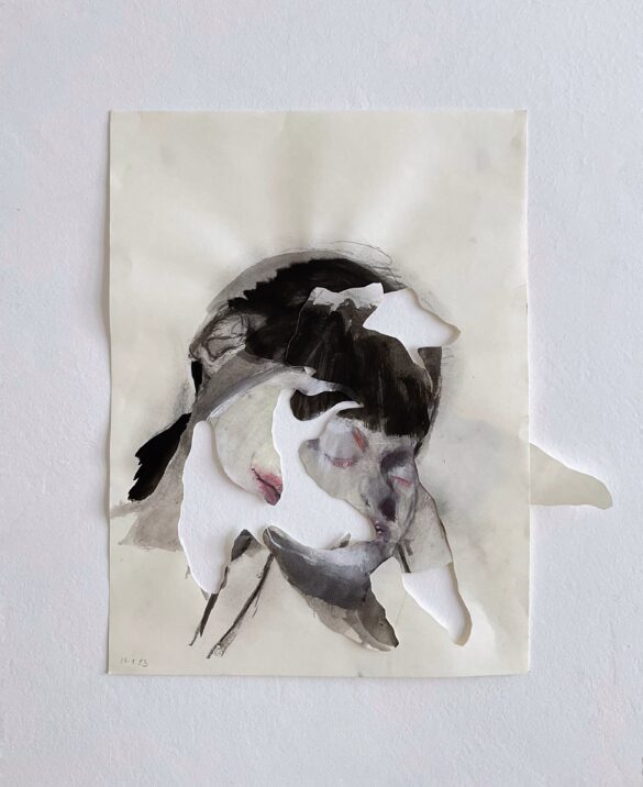 Ritratto ad inchiostro, ritagliagli sull'immagine, collage