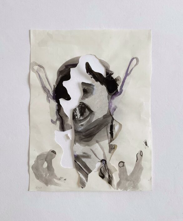 Ritratto ad inchiostro, ritagliagli sull'immagine, collage