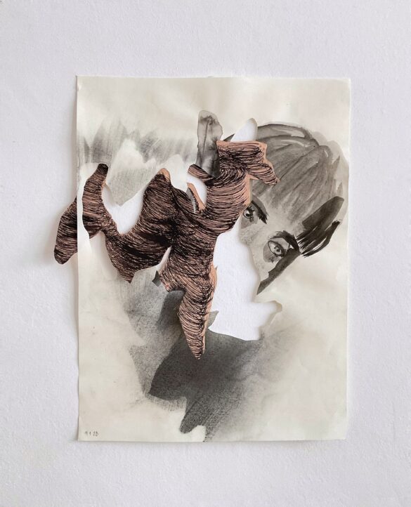 Ritratto ad inchiostro, ritagliagli sull'immagine, collage
