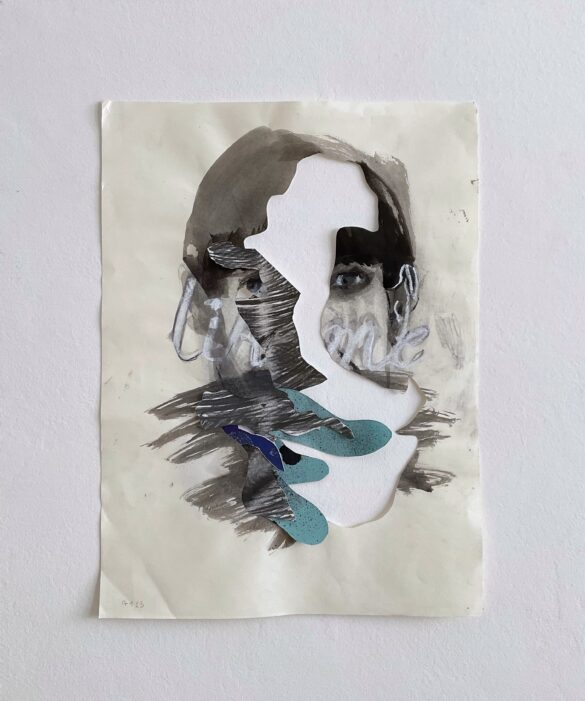 Ritratto ad inchiostro, ritagliagli sull'immagine, collage