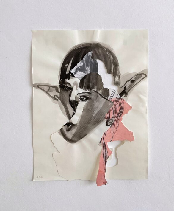 Ritratto ad inchiostro, ritagliagli sull'immagine, collage