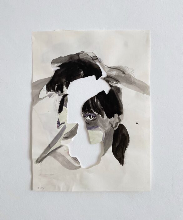 Ritratto ad inchiostro, ritagliagli sull'immagine, collage