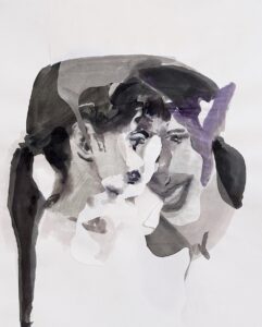 Ritratto ad inchiostro, ritagliagli sull'immagine, collage